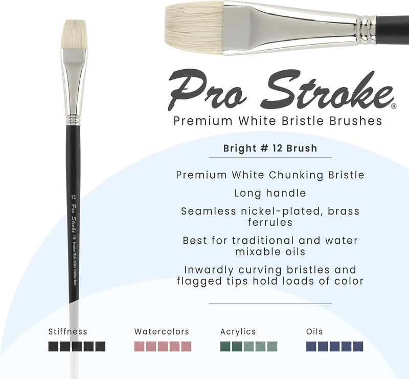 Creative Mark Pro Stroke Premium White Chungking Hog Bristle Artist Paint Brush - Bright # 12 - Natural Bristle Brush w/Great Control Suitable for Oils, Watercolors, Acrylics, Alkyds, Caseins - Image 2